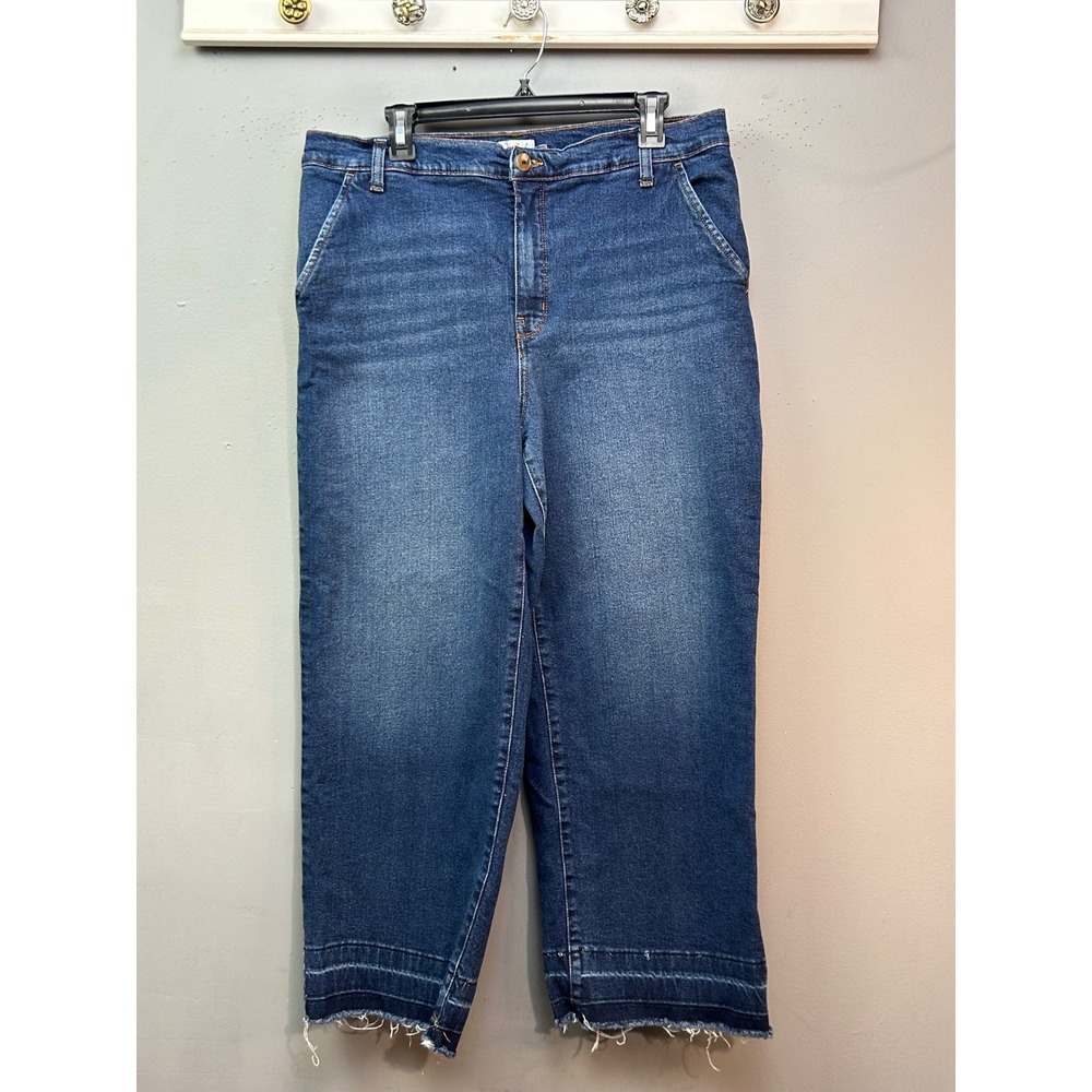 Wonderly Jeans Womens 14 Blue High Rise Wide Leg Raw Hem Denim Pants Festival